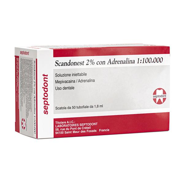 SCANDONEST - (A.I.C. nr. 028527024) MEPIVACAINA CLORIDRATO + ADRENALINA al 2% rossa con ADRENALINA 1:100.000