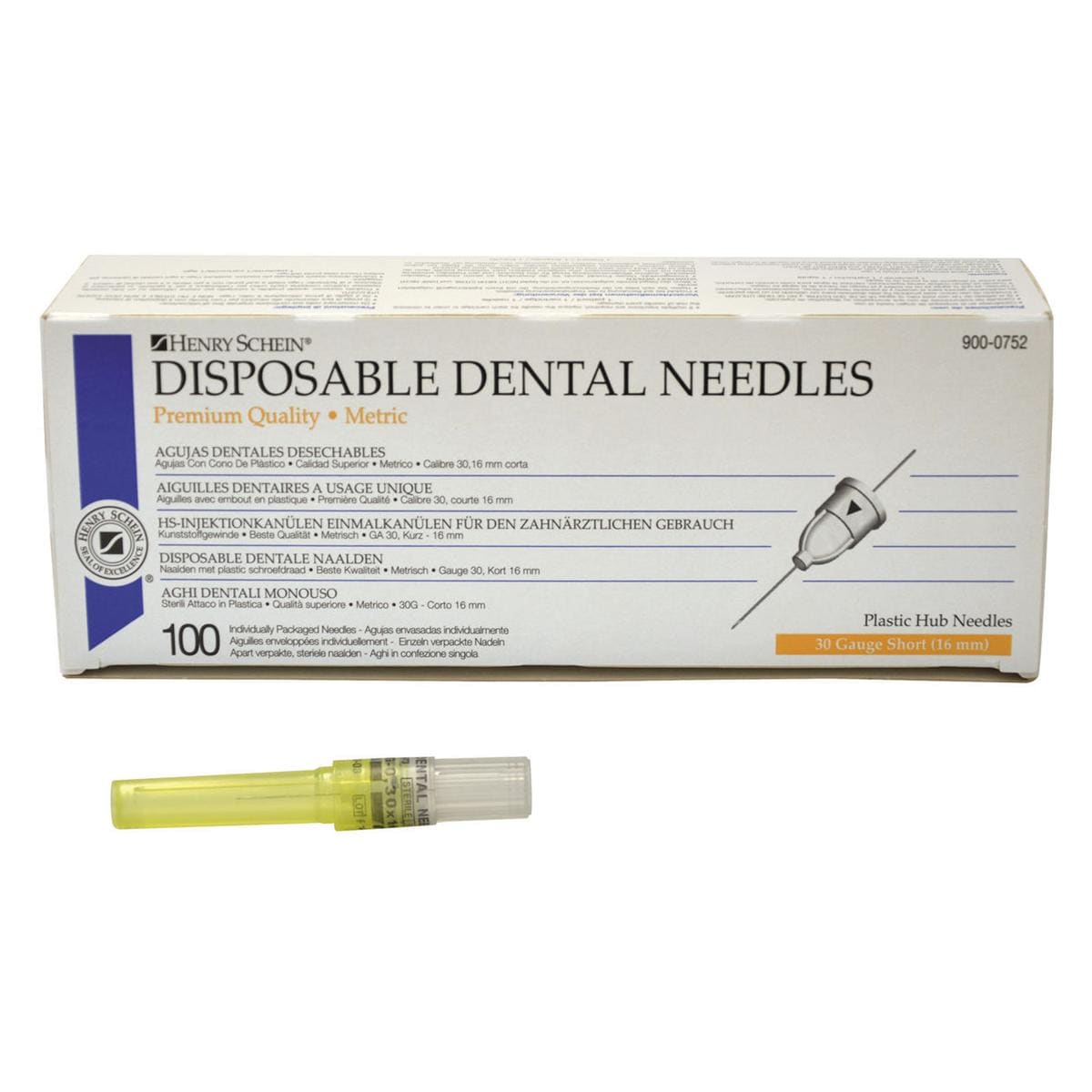 DISPOSABLE DENTAL NEEDLES 30 G Ø 0,3 mm - Lunghezza 16 mm, giallo
