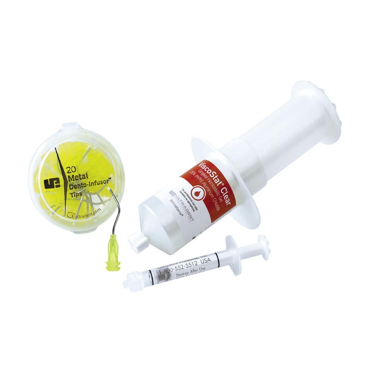 VISCOSTAT CLEAR - UP 6407 Kit: Siringa Indispense da 30 ml, 20 siringhe vuote da 1,2 ml cad, 20 punte a pennello Metal Dento Inf