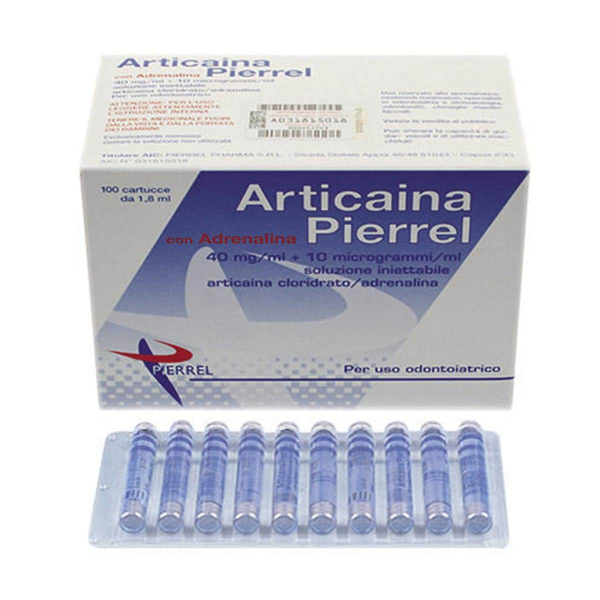 ARTICAINA - (A.I.C. nr. 031815018) con Adrenalina - 40 mg/ml + 10 microgrammi/ml soluzione iniettabile articaina cloridrato/adre