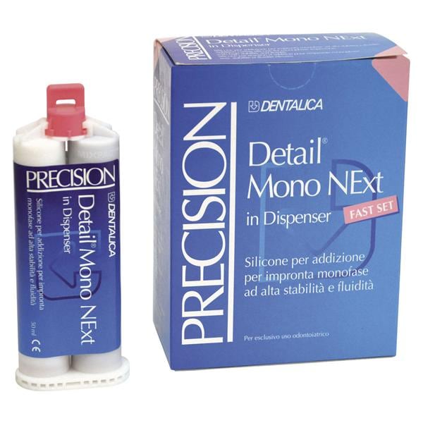 DETAIL MONO NEXT - Fast set - Confezione in cartucce: 2 x 50 ml cad., 12 puntali gialli e 12 beccucci intraorali gialli
