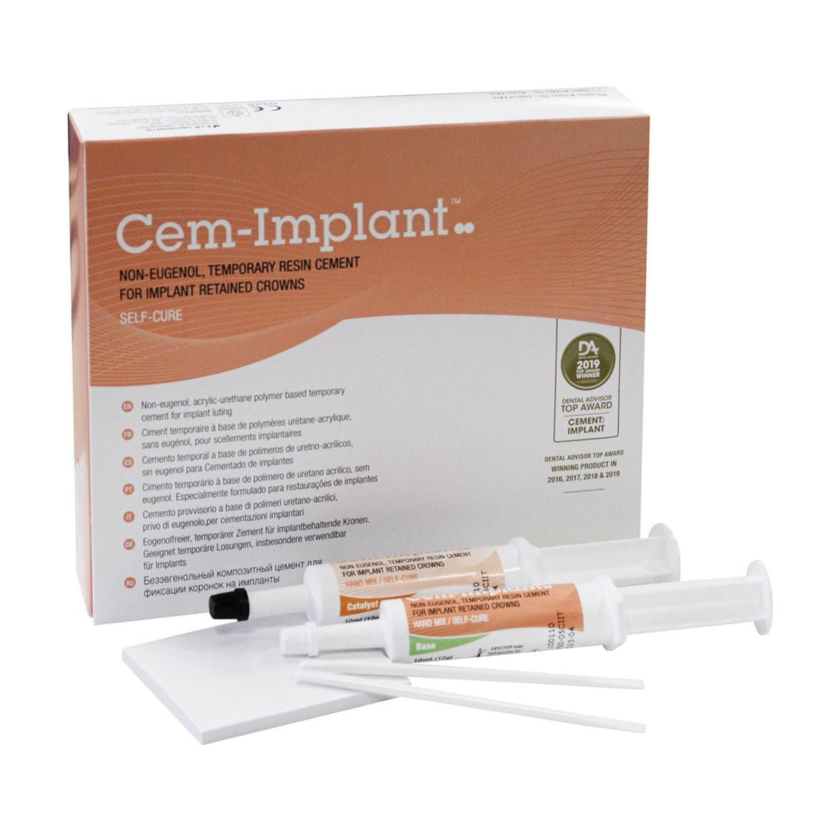 CEM IMPLANT - Confezione pasta-pasta da 20 ml: 1 siringa base da 10 ml, 1 siringa catalizzatore da 10 ml, 1 blocco per impasti e