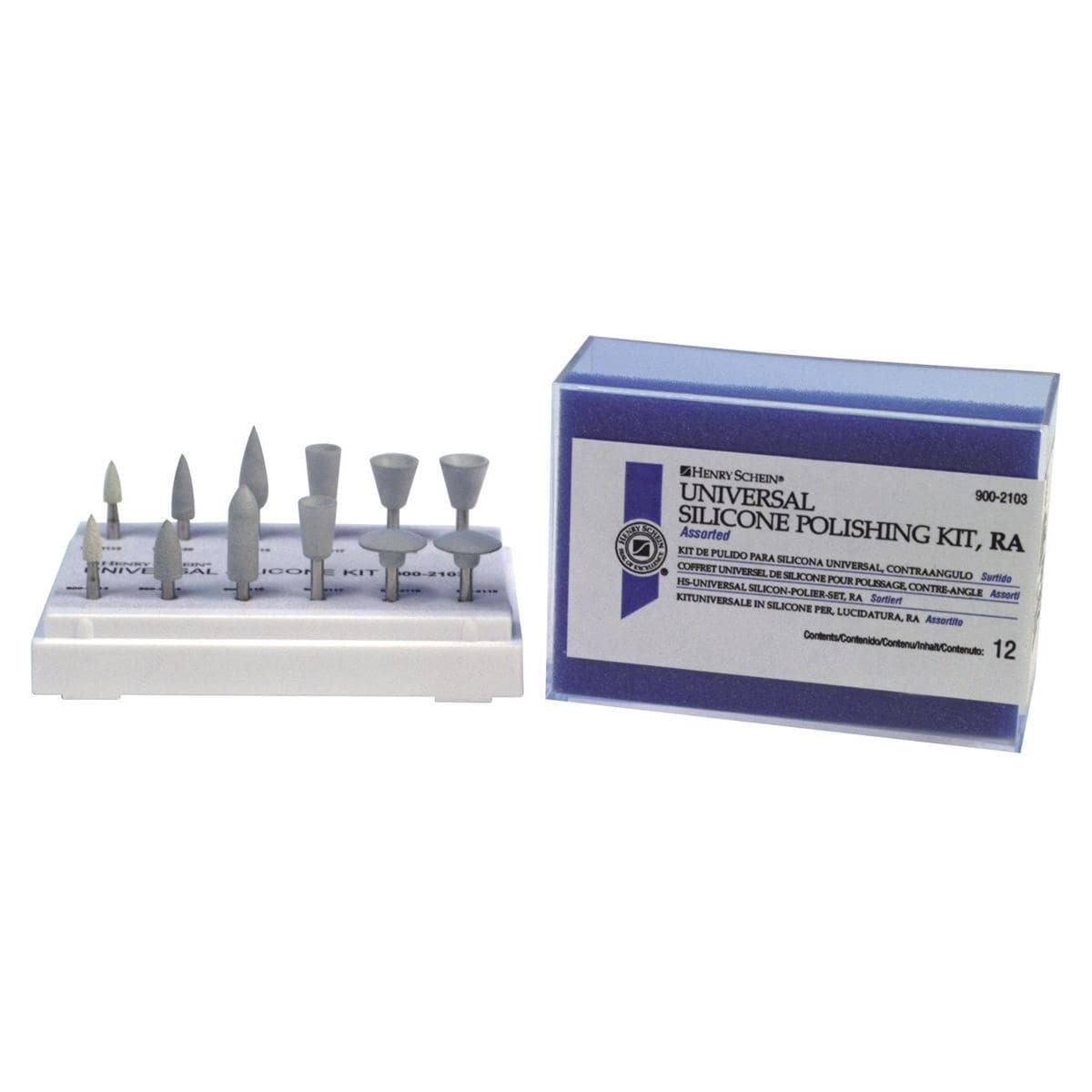 UNIVERSAL SILICONE POLISHING KIT - Kit da 12 pz.: 3 punte per sgrossatura, 3 punte, 4 coppette e 2 lenticolari per lucidatura