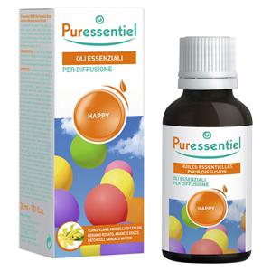 OLI ESSENZIALI 100 % PER DIFFUSIONE - ESSENZA HAPPY - ylang-ylang, cannella di ceylon, geranio rosato, arancio dolce, patchouli,
