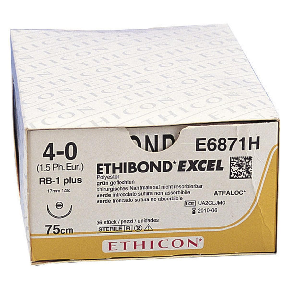 SUTURE ETHIBOND EXCEL - AGO CILINDRICO PLUS - FILO CM 75 - E 6871 H - RB-1 1/2 cerchio - 4/0 (1,5) mm 17 - 36 pz.