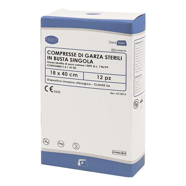 COMPRESSE DI GARZA - Misura cm 18X40 - STERILI - Confezione da 12 pz. in busta singola (ad esaurimento)