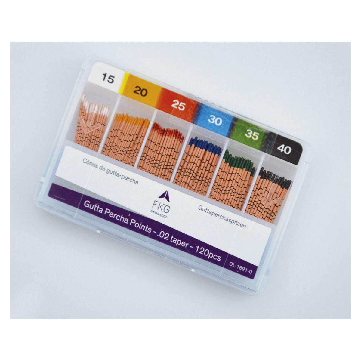 PUNTE DI GUTTAPERCA CONICITA' .02 ASSORTIMENTI - Assortimento 45/80