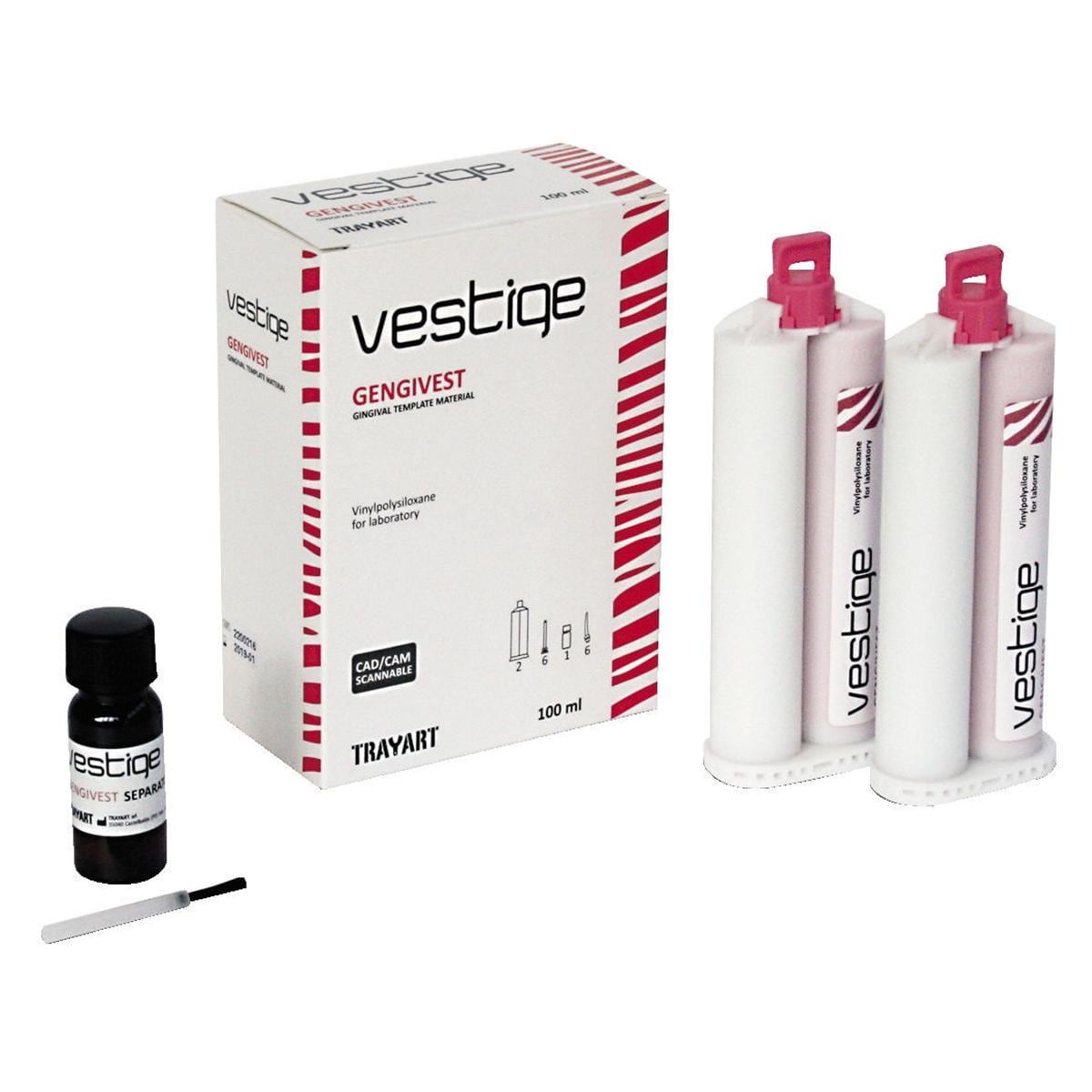 VESTIGE GENGIVEST - Confezione: 2 cartucce da 50 ml cad. + 6 puntali di miscelazione + 6 puntali intraorali + separatore da 10 m