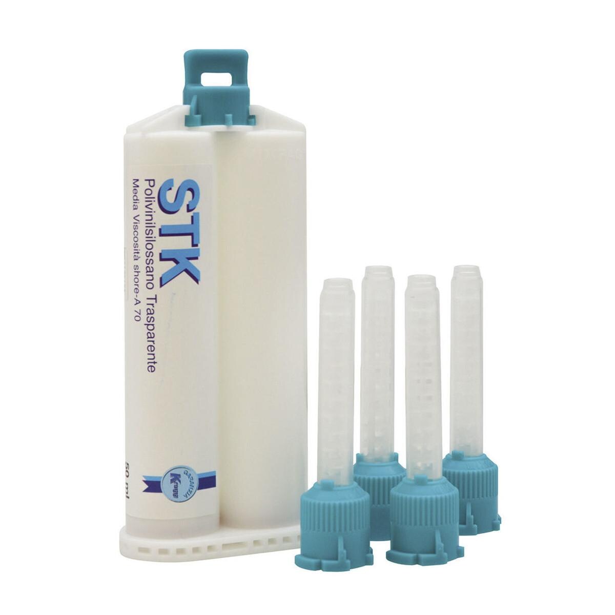STK SILICONE TRASPARENTE - Confezione: 1 cartuccia da 50 ml + 4 puntali miscelatori T-Mixer verdi misura large