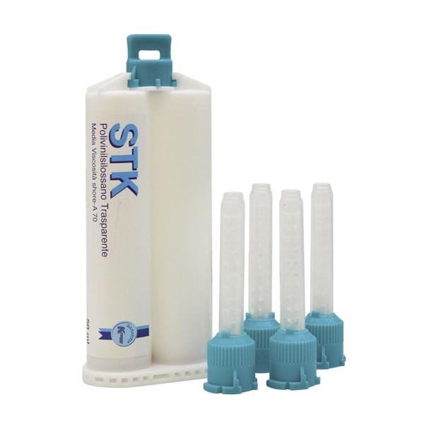 STK SILICONE TRASPARENTE - Confezione: 1 cartuccia da 50 ml + 4 puntali miscelatori T-Mixer verdi misura large