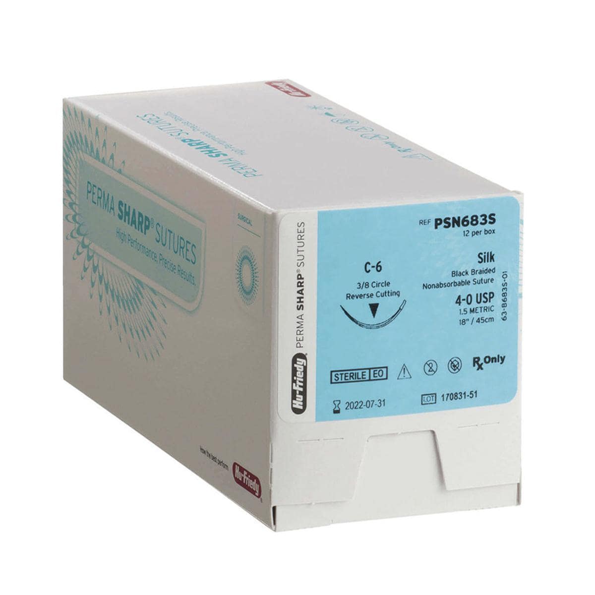 SUTURE SETA - AGO CILINDRICO - Calibro 4/0 - 12 pz - PSN871S - AGO CILINDRICO - T-28 - 1/2 cerchio mm 17,5