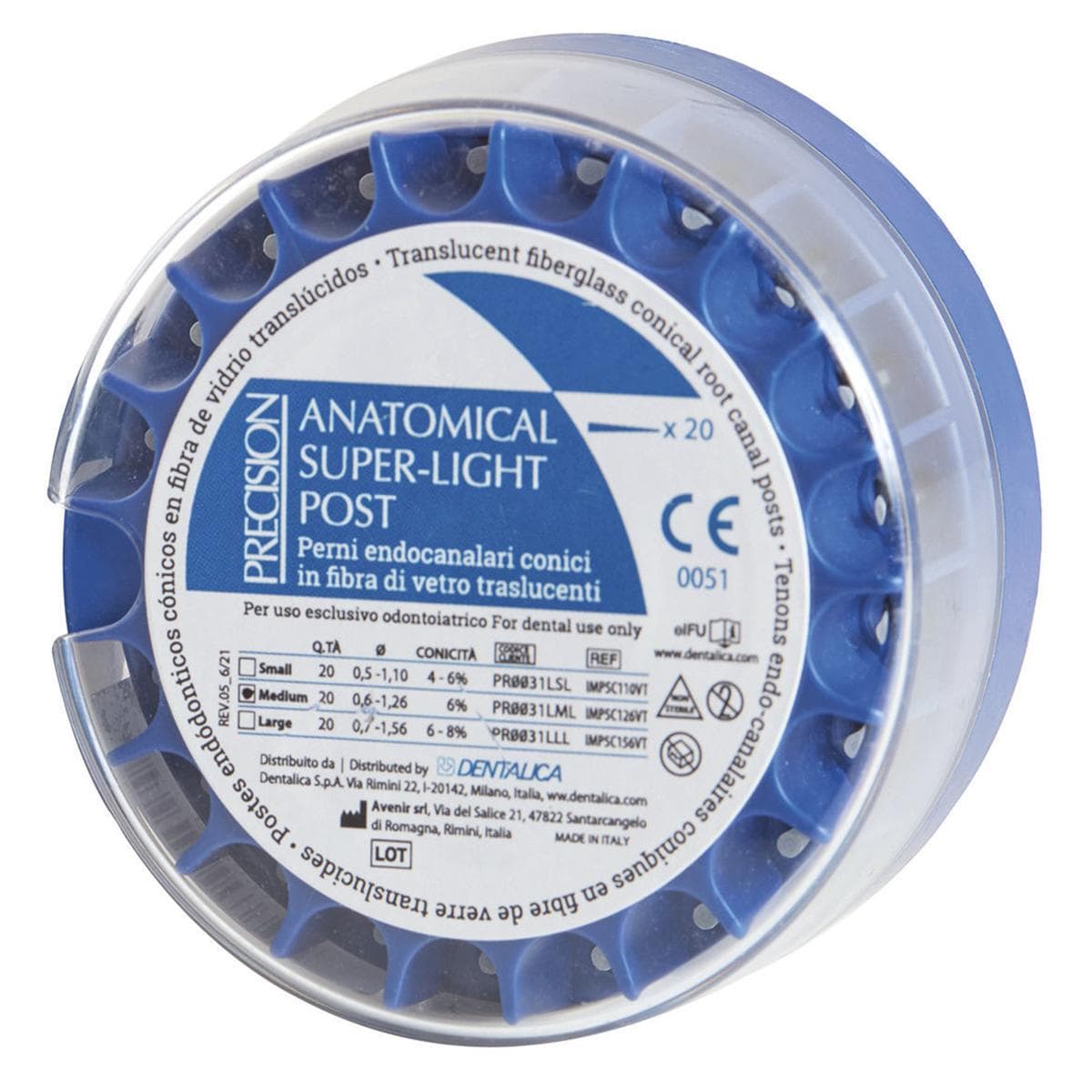 ANATOMICAL SUPER-LIGHT POST 20 PERNI - Small conicità 4/6% - Ø min/max mm 0,5/1,1