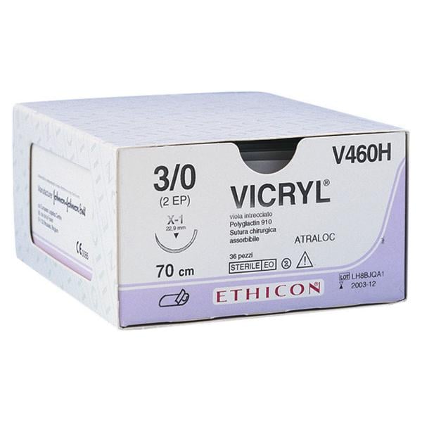 SUTURE VICRYL - AGO CILINDRICO - FILO CM 70 - VIOLA (AD ESAURIMENTO) - V 303 H - RB-1 1/2 cerchio - 5/0 (1) mm 17 - 36 pz.