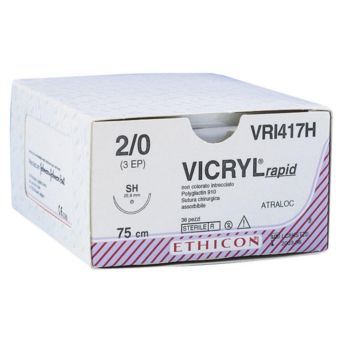 SUTURE VICRYL RAPIDE - AGO CILINDRICO - FILO CM 75 - NON COLORATO - VRI 215 H - SH 1/2 cerchio - 3/0 (2) mm 17,4 - 36 pz.