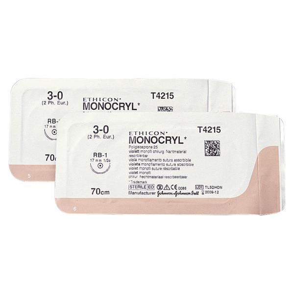 SUTURE MONOCRYL - AGO DORSO TAGLIENTE - FILO CM 70 - NON COLORATO - T 4422 H - FS-2 3/8 cerchio - 4/0 (1,5) mm 18,7 - 36 pz.