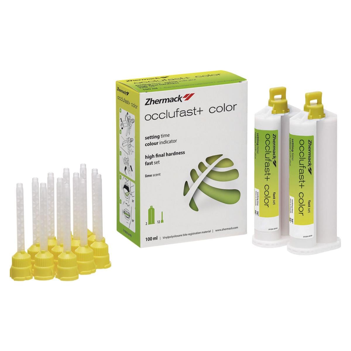OCCLUFAST+ COLOR (PER MISCELAZIONE MANUALE) - Standard pack: 2 cartucce da 50 ml cad. + 12 puntali miscelatori gialli