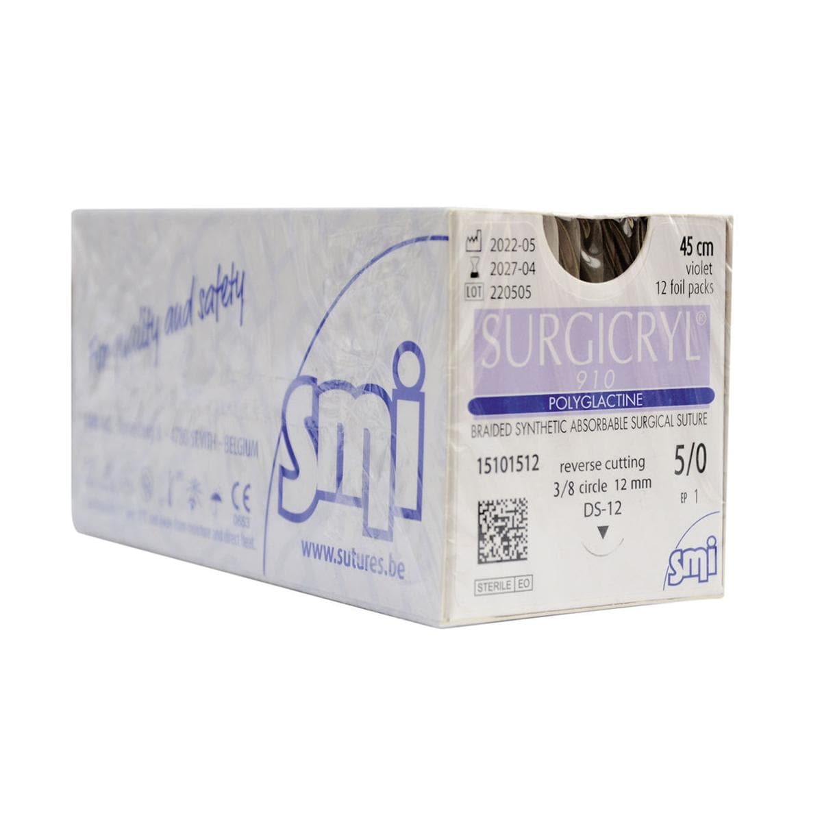 SUTURE SURGICRYL® 910 - AGO DORSO TAGLIENTE 3/8 DI CERCHIO 12 PZ - AGO DS 12 mm CALIBRO 5/0 - EP 1 - filo 45 cm