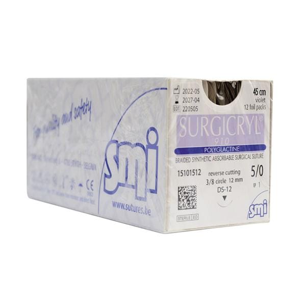 SUTURE SURGICRYL® 910 - AGO DORSO TAGLIENTE 3/8 DI CERCHIO 12 PZ - AGO DS 12 mm CALIBRO 5/0 - EP 1 - filo 45 cm