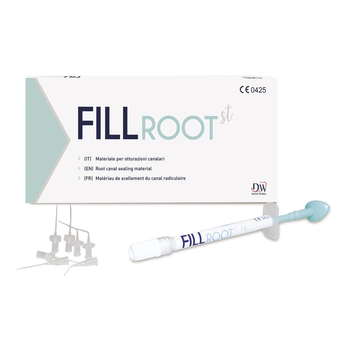 FILL ROOT - Siringa da 2 g + 10 puntali intraorali dritti + 5 puntali intraorali curvi