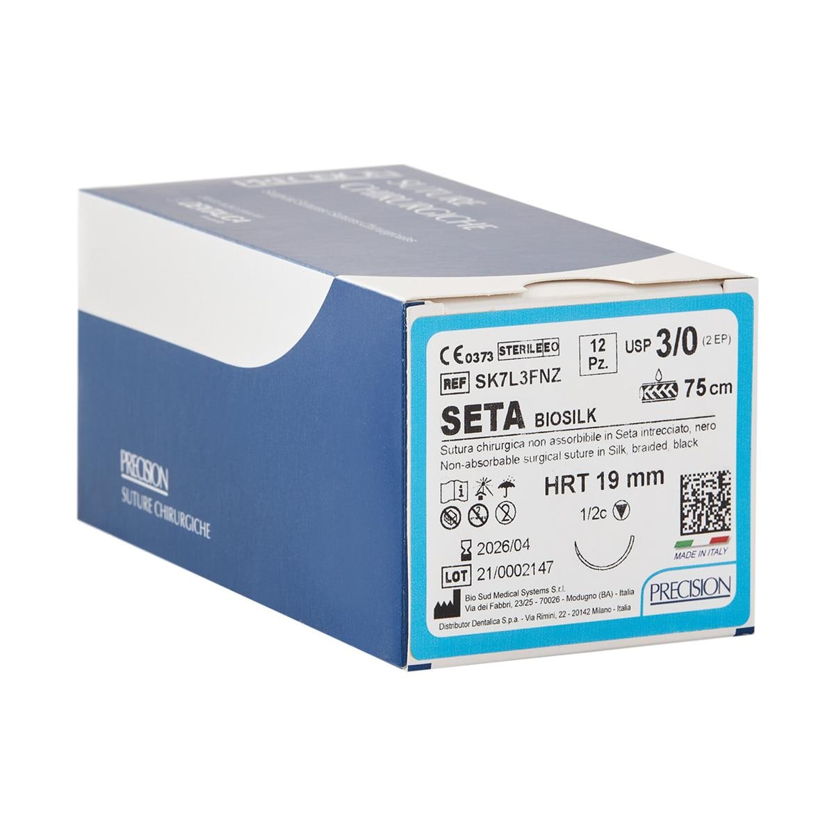 SUTURE SETA BIOSILK PRECISION 3/8 DI CERCHIO - SETA BIOSILK 4/0 ago 17 mm Tapercut 12 PZ