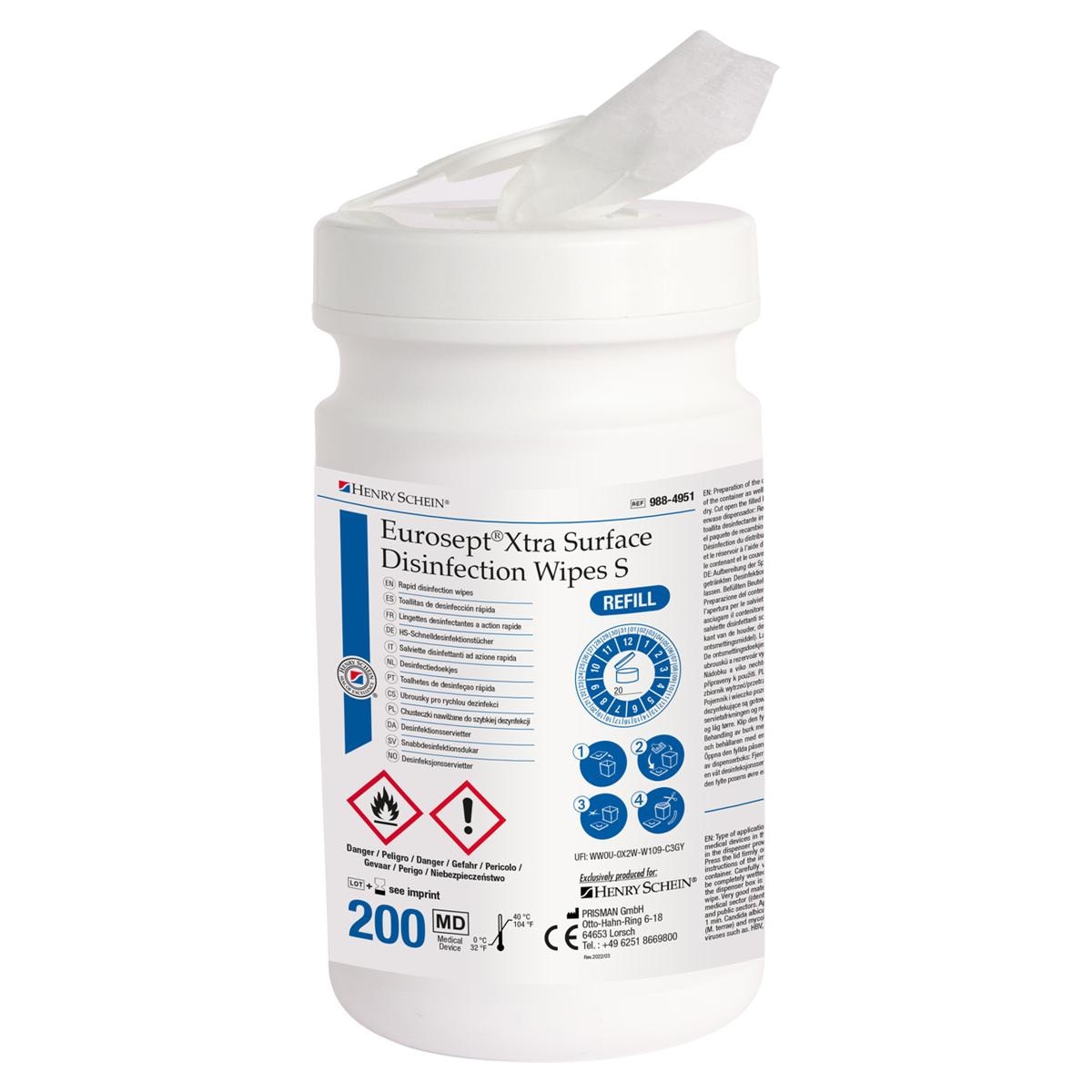 EUROSEPT XTRA SURFACE DISINFECTION WIPES S LEMON - Barattolo da 200 salviette